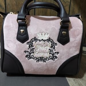 Juicy Couture Pink Velvet Satchel with Dark Brown Trim